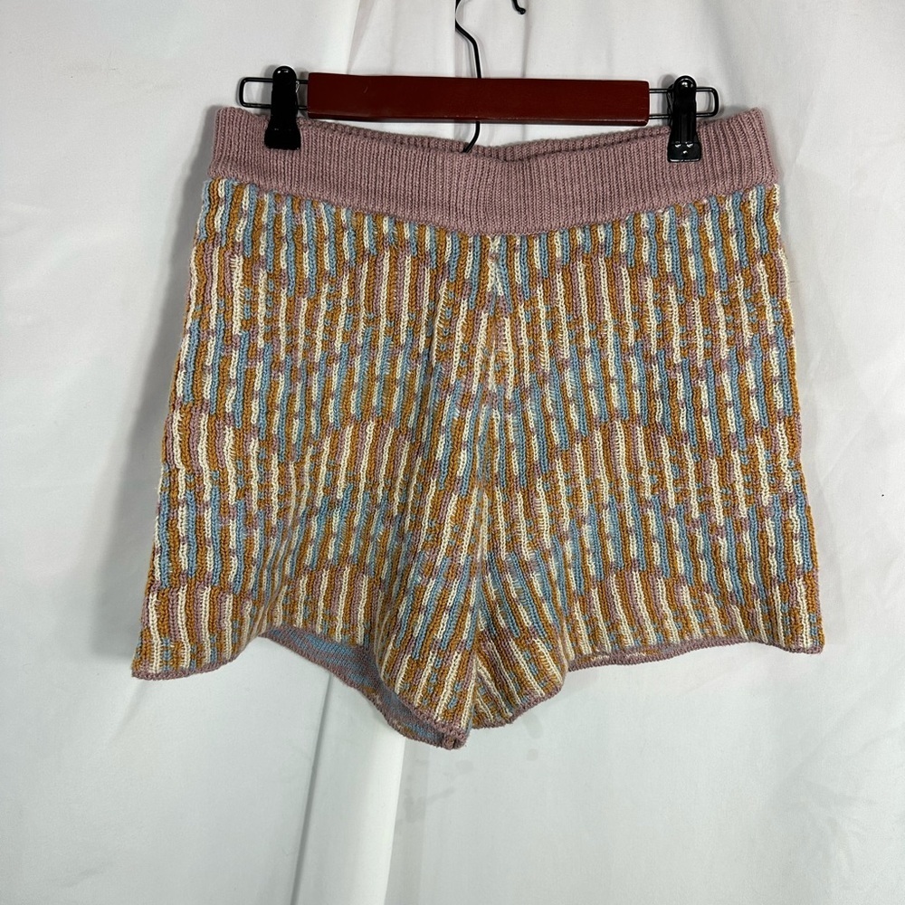 Free People High Waist Striped Knit Shorts in Mauve, Mustard & Light Blue